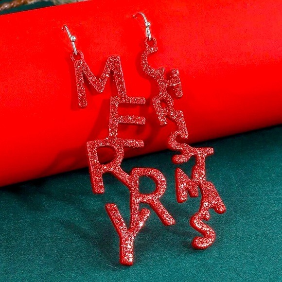 Merry Christmas Red Sparkle Earrings - Picture 1 of 7